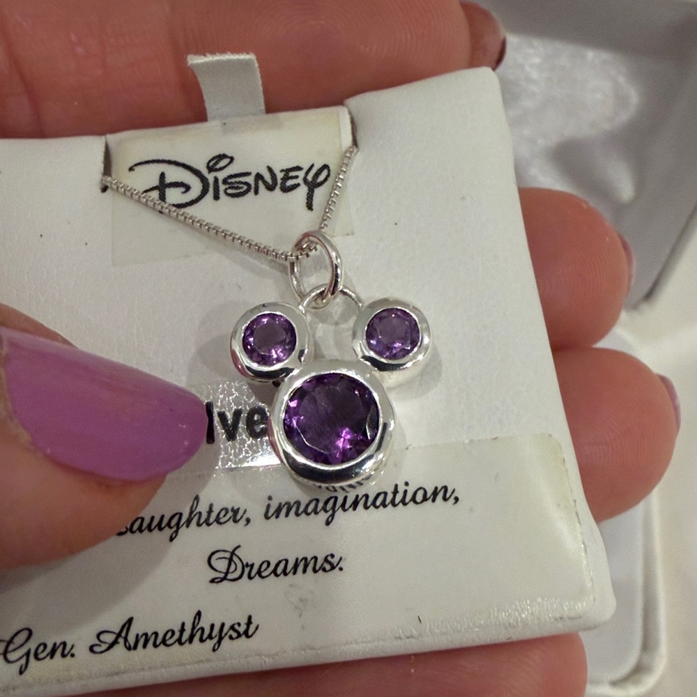 Beautiful Original Disney sterling Silver Genuine amethyst MickeyMouse Necklace - Picture 4 of 7